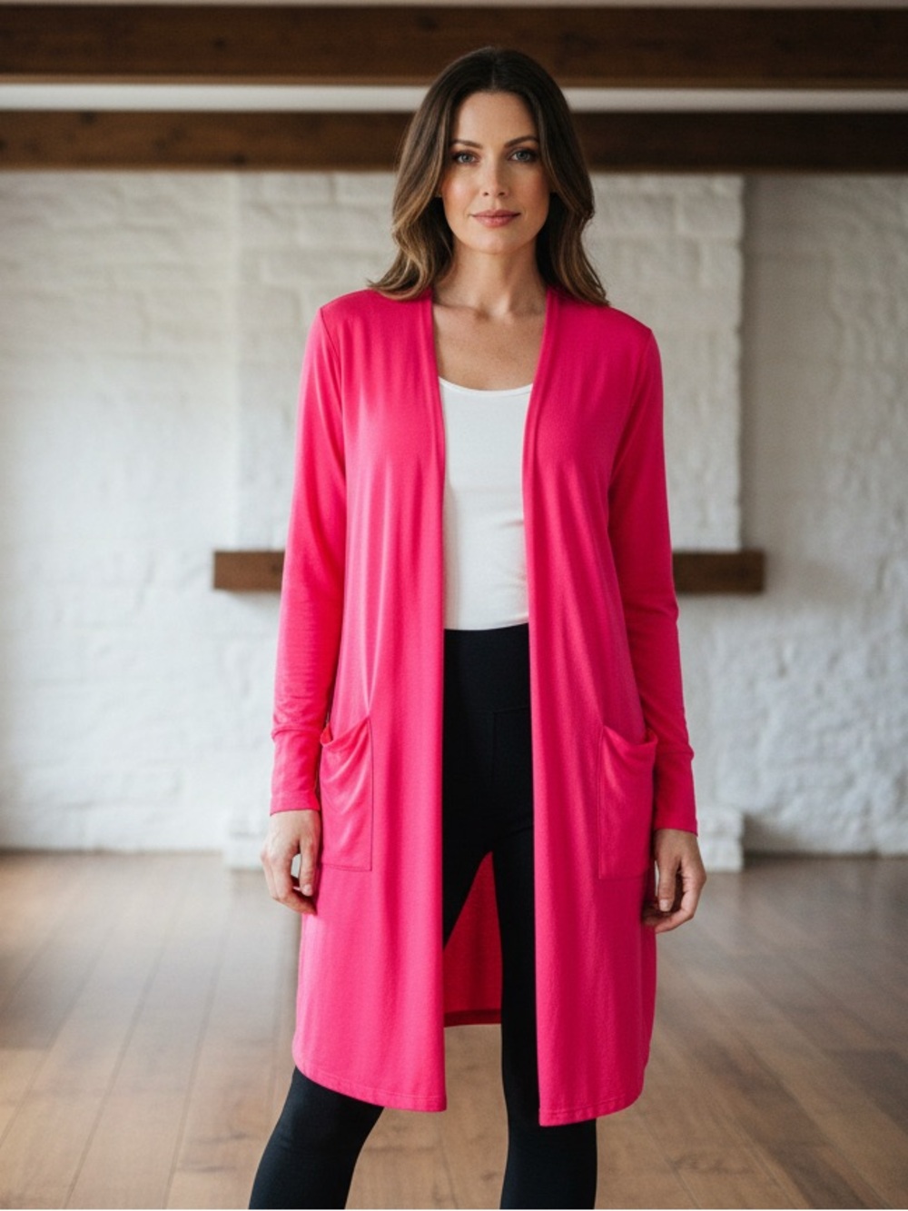 Dear Scarlett Hot Pink Open Front Cardigan With Side Pockets